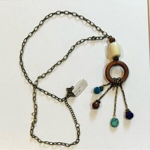 NWT Brass Tone Necklace with Mixed Media Pendant 31”